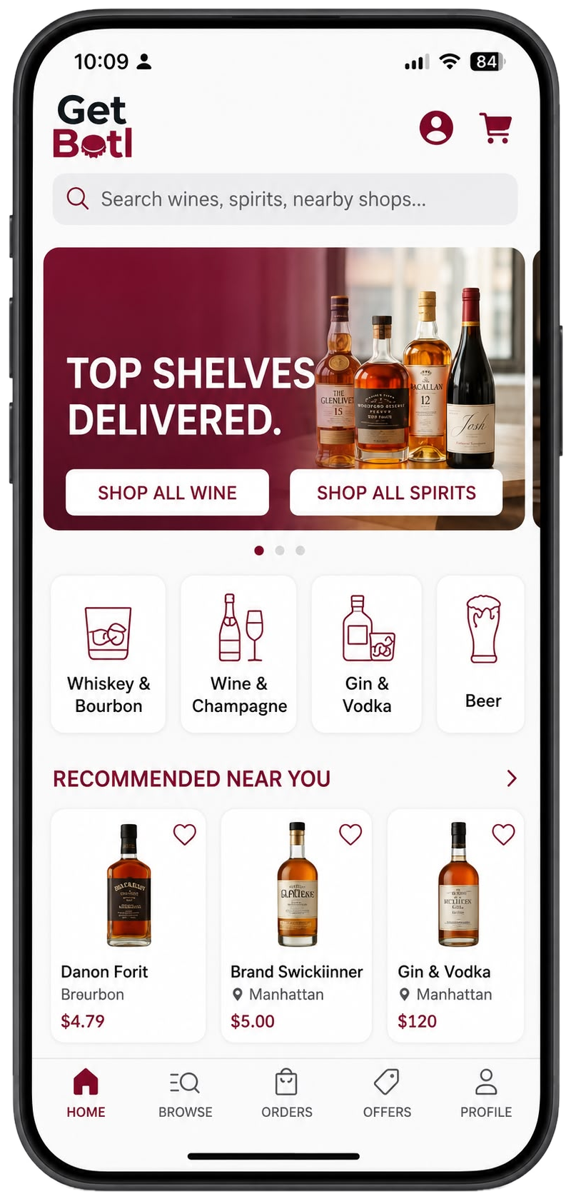 GetBotl app screenshot — home screen
